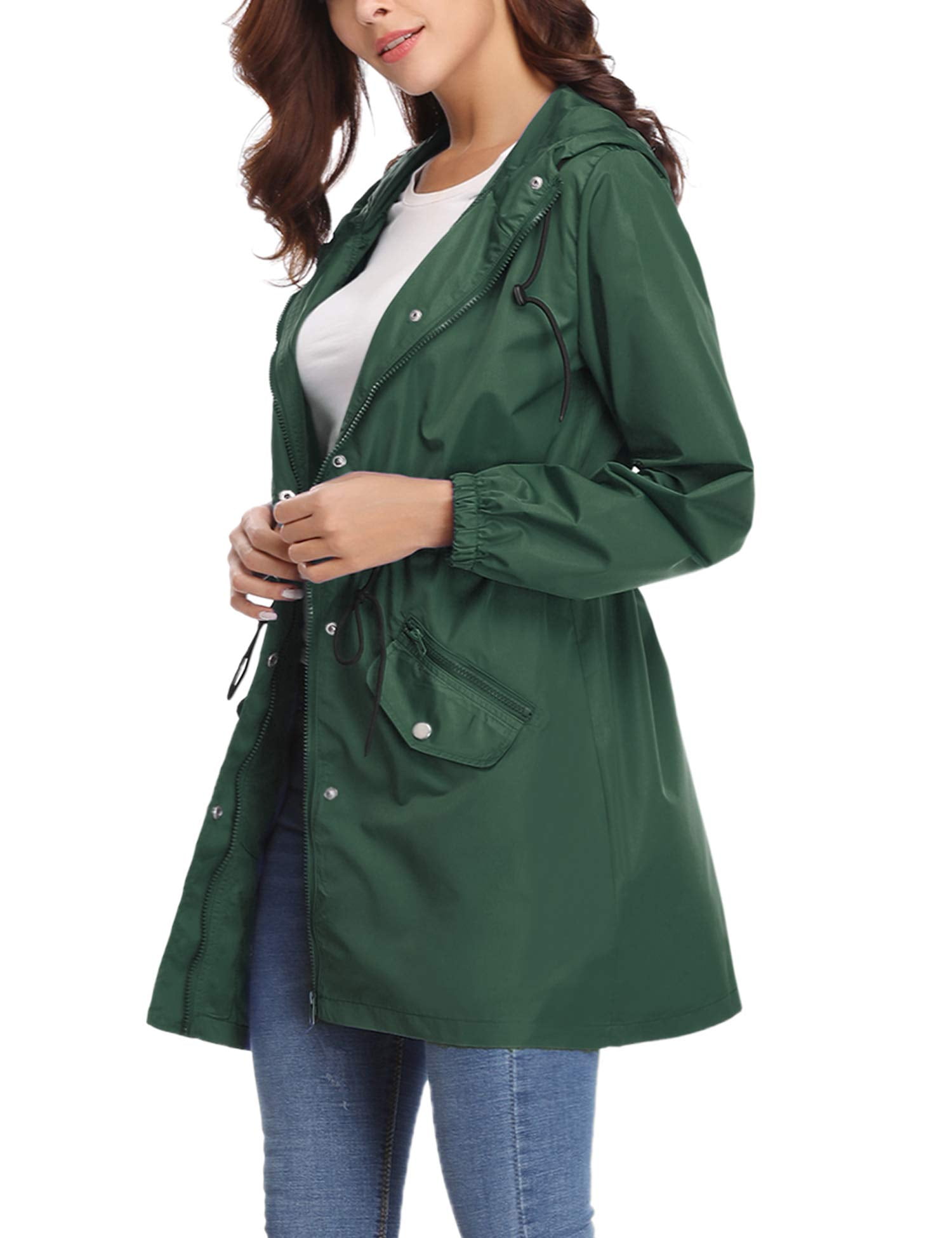Women's Outdoor Waterproof Lightweight Windbreaker Raincoat Hooded Rain Jacket Spring Jacket 