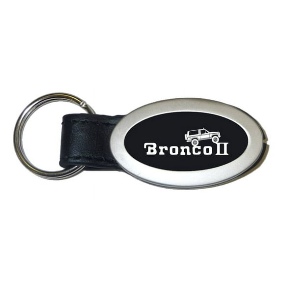 Ford Bronco II Climbing Oval Leather Key Chain (Black)