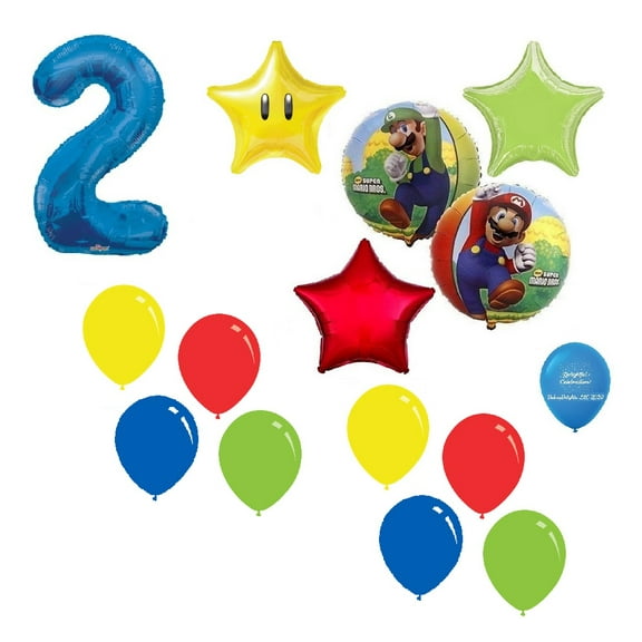 Mario Brothers Mario Luigi #2 2nd 15 Piece Happy Birthday Decorations Balloons Set