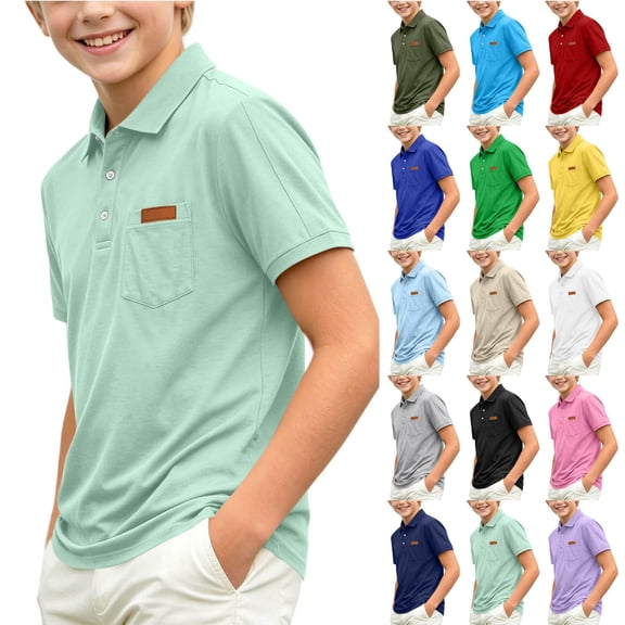 akafmk Kids School Uniform Shirts Boys Girls Short Sleeve Collared Dress Shirts with Pocket Activewear Summer Casual Tops, 2-15Y
