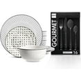 thumbnail image 1 of Safdie & Co. Sketch Porcelain Dinnerware Set + Black Flatware, 1 of 5