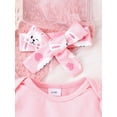 thumbnail image 6 of Infant Baby Girls Easter Outfit, Long Sleeve Romper with Cartoon Rabbit Overall Dress Headband, 6 of 9