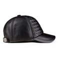 thumbnail image 3 of Baseball Cap Men Real Leather Black Brown Knit Autumn Winter Dad Hat, 3 of 4