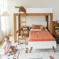 thumbnail image 2 of Max & Lily Mid-Century Modern Twin over Twin L-Shaped Bunk Bed, Solid Wood, White/Pecan, 2 of 9