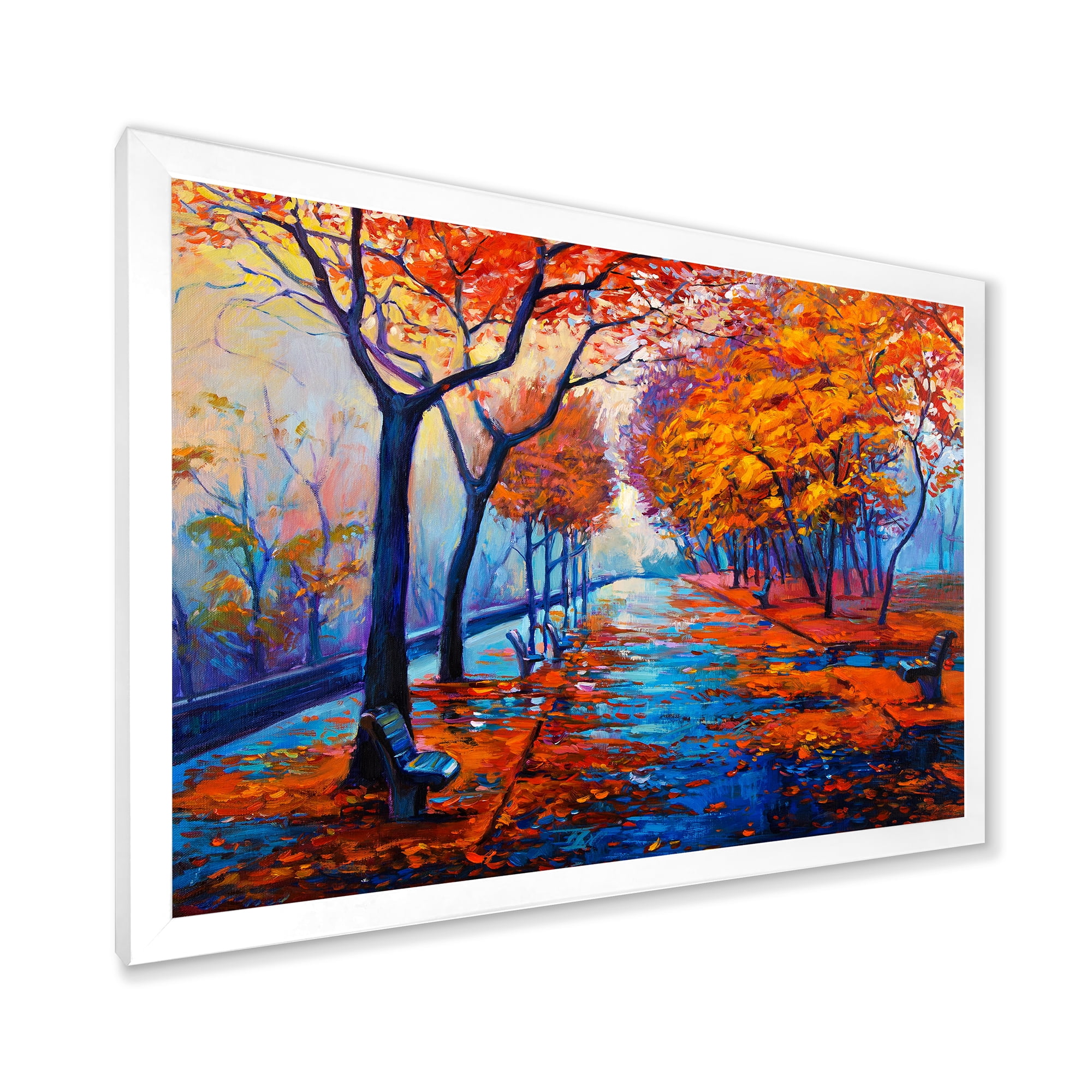 Designart 'Orange Autumn Landscape With Little Road III' Traditional Framed Art Print