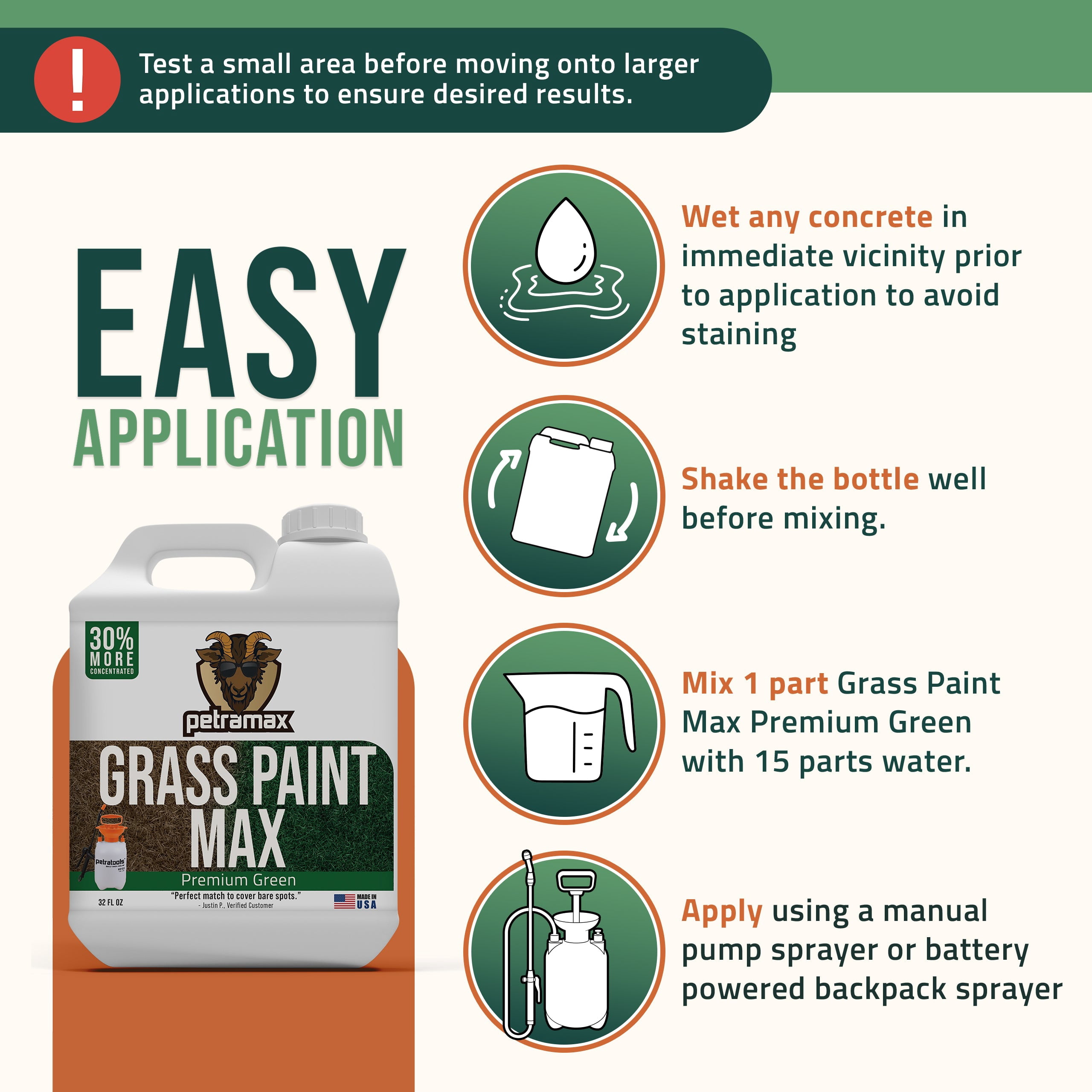 PetraMax Green Grass Paint and Plant Sprayer, Non-toxic, 32 oz, Instant Green