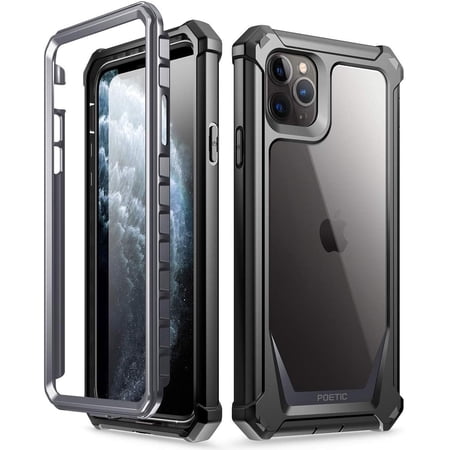 iPhone 11 Pro Case, Poetic Full-Body Hybrid Shockproof Rugged Clear Bumper Cover, Built-in-Screen Protector, Guardian Series, Case for Apple iPhone 11 Pro 5.8 inch Black/Clear