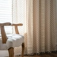 thumbnail image 5 of Vireellx Boho Curtains for Bedroom, Cream Hollow Crochet Stripes and Florals Print Cotton Linen Fabric Patchwork, Bohemian Beige Tassel Semi-Blackout Window Panel Farmhouse Drape, 5 of 7