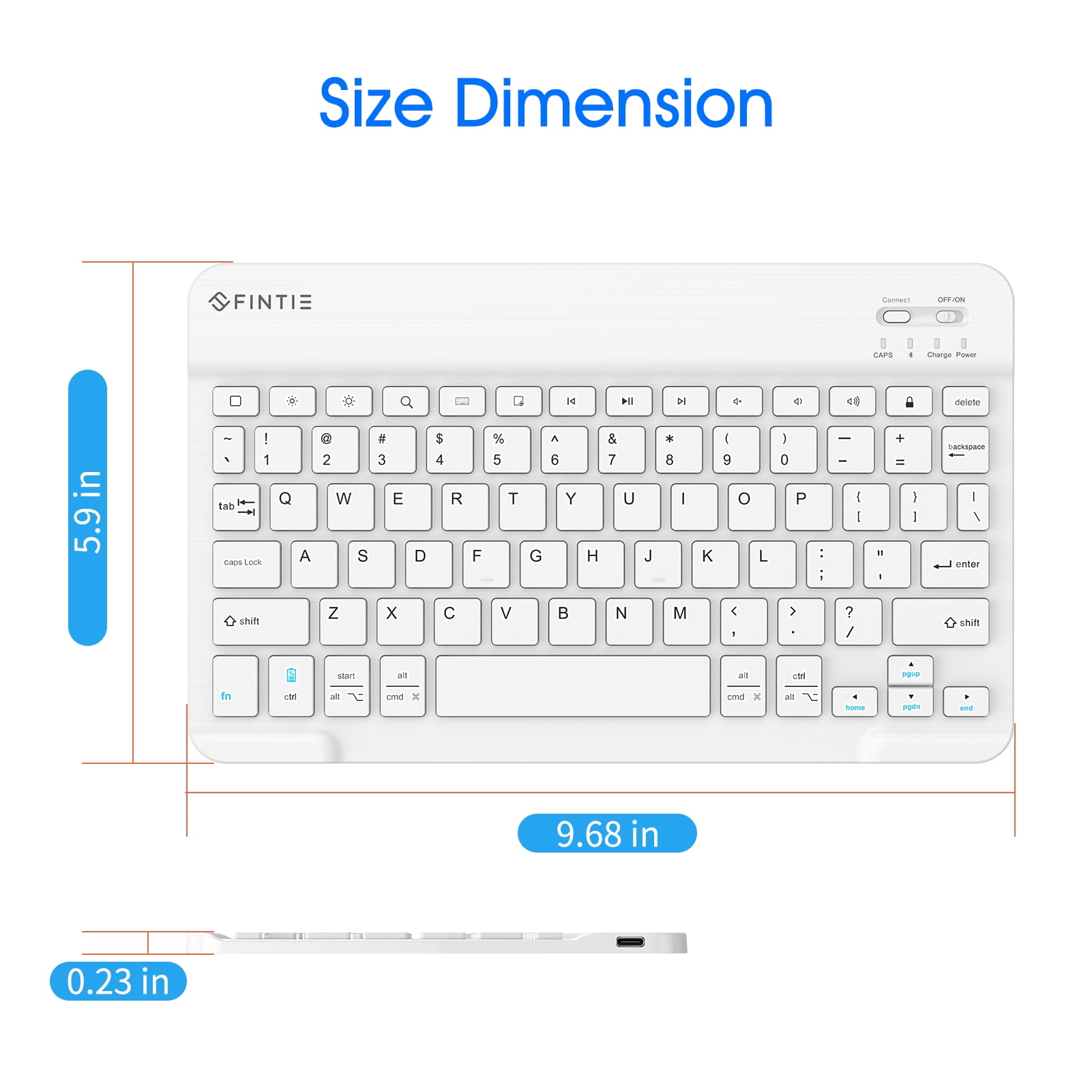 Fintie 10-Inch Ultrathin (4mm) Wireless Bluetooth Keyboard for iPad Samsung Tablet, iPhone Smartphone, iOS, Android Tablets Phone, White