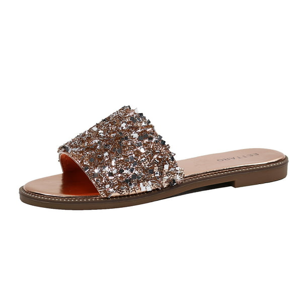 EETTARO Women's Glitter Shiny Slide Sandals Sparkle Fancy Flat Slippers ...