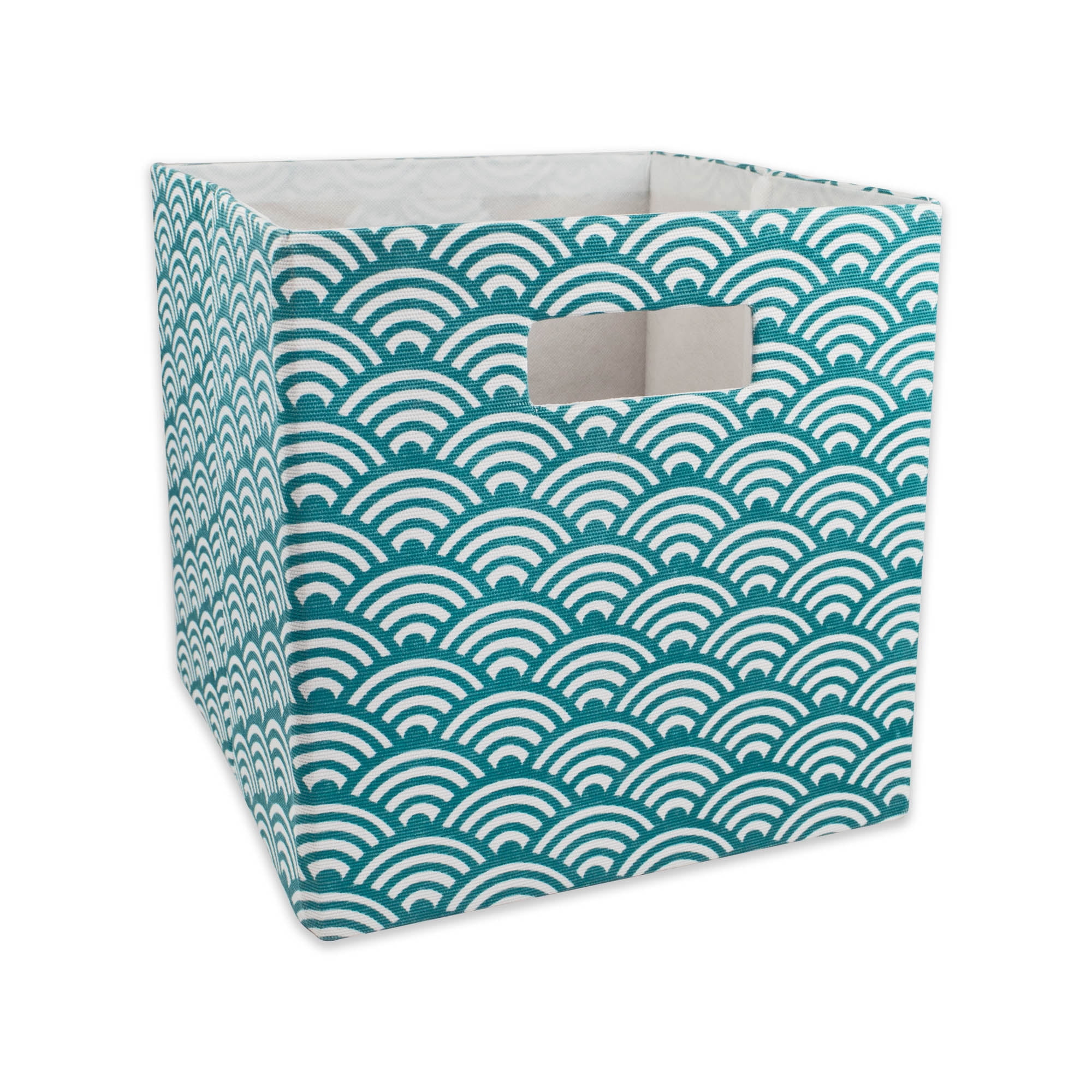 Teal Blue Polyester Cube Storage Bin with Waves Design 13"