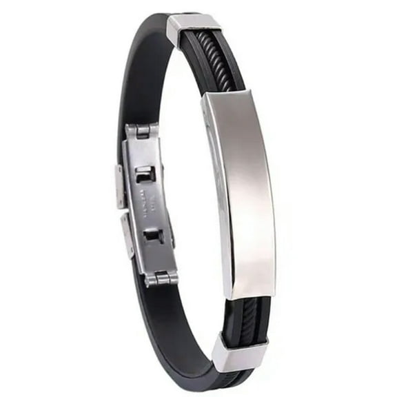 GKNET Personalised Custom Name Stainless Steel Bracelet Cuff Bangle Daddy Men Women-No Engraved Black Bracelet