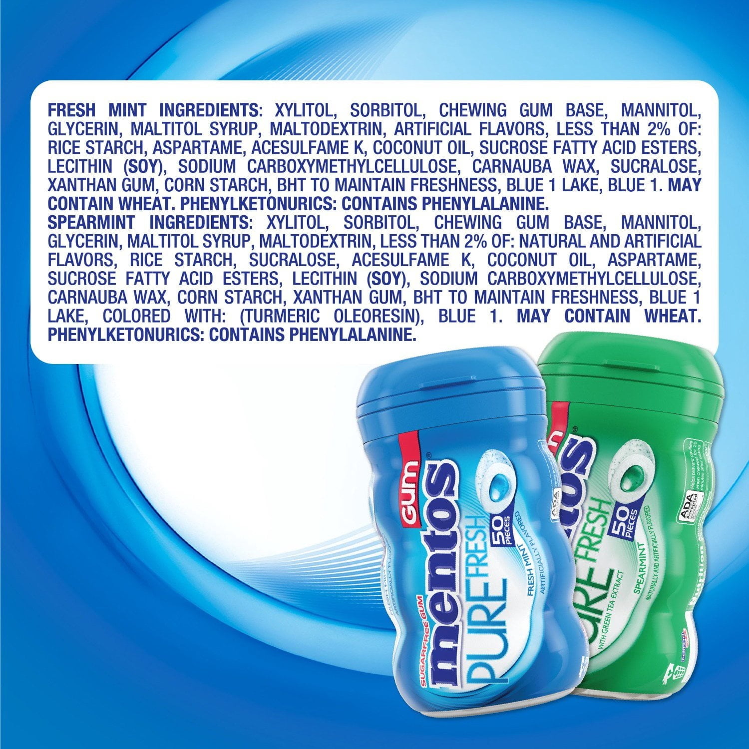 Mentos Pure Fresh Sugar-Free Chewing Gum Variety Pack, 50 Pieces, 6 Pack