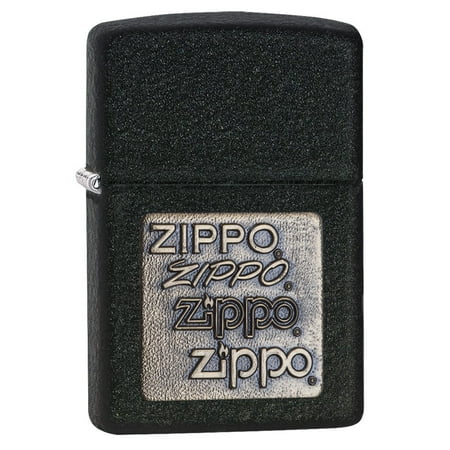 Zippo Pewter Emblem Black Crackle - Zippo Black Crackle 362 Zippo Logo Emblem Lighter