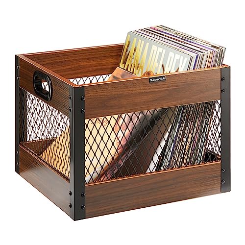 X-cosrack Vinyl Record Storage Crate, Wooden LP Record Storage Crate Album Shelf Vinyl Record Storage Cube Record Record Organizer Box