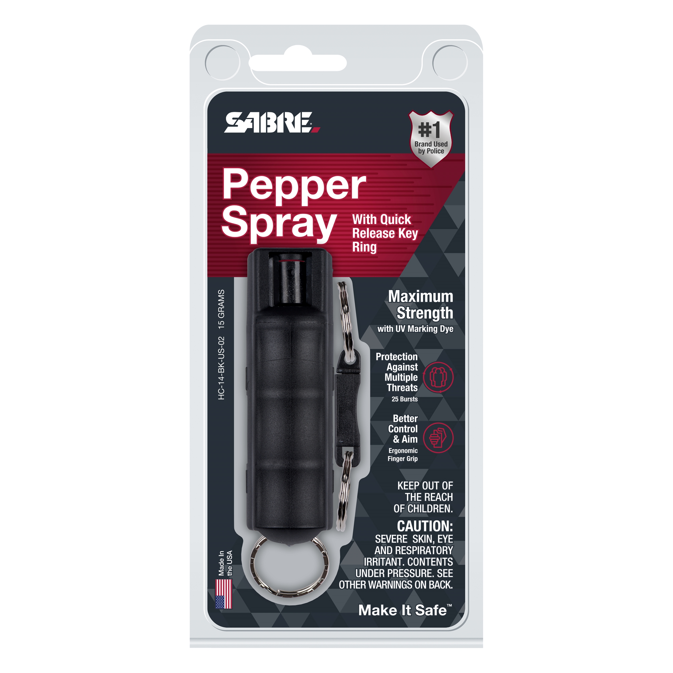 SABRE Pepper Spray with Quick Release Keychain, Black Color, 1 Ct, 0.21 lb, 1 in x 1 in x 3.6 in - image 3 of 8