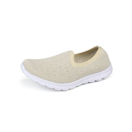 

Eloshman Women Flats Breathable Walking Shoe Hollow Out Boat Shoes Driving Comfort Slip On Moccasins Nonslip Loafers Beige 7