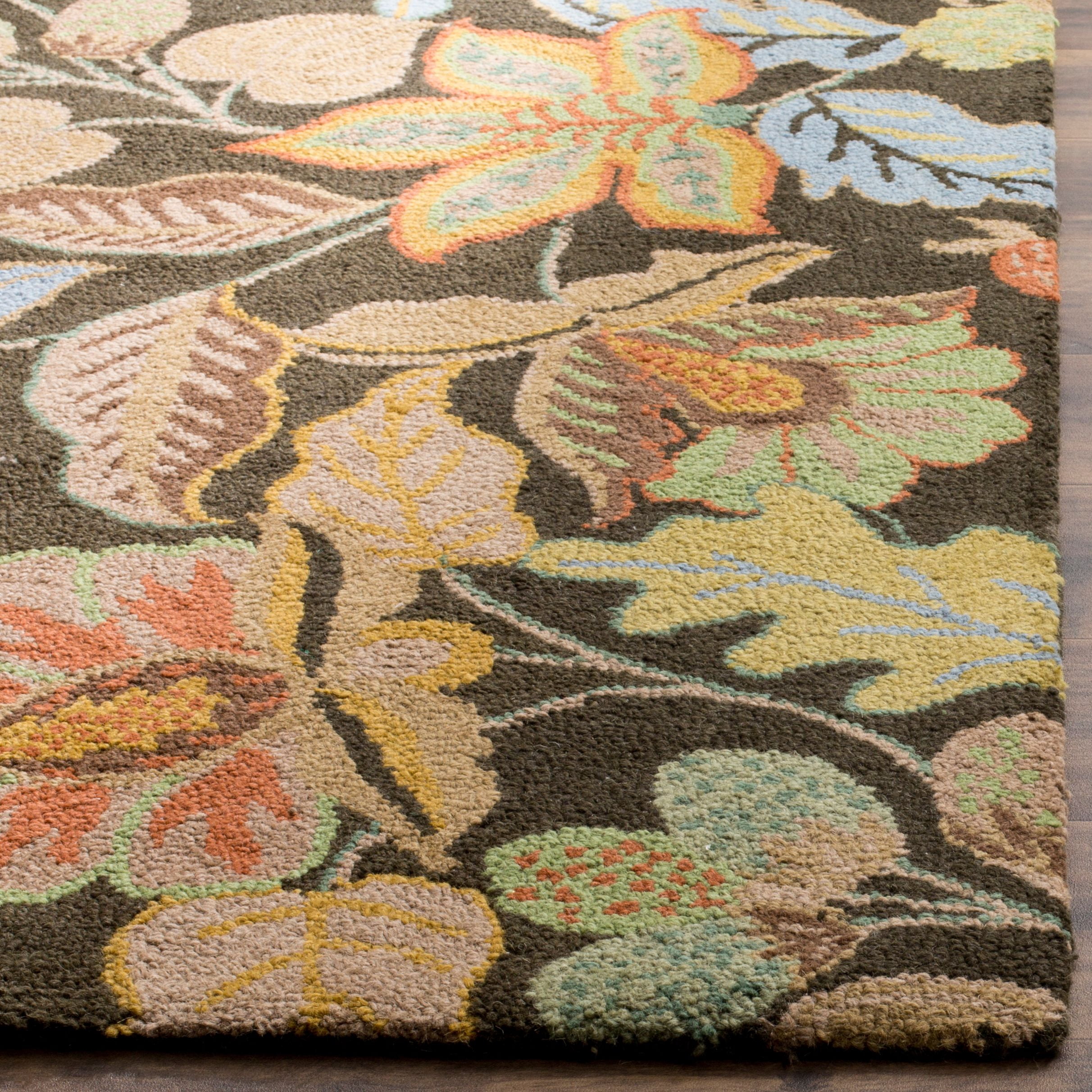SAFAVIEH Blossom Lena Floral Flowers Wool Area Rug, Black/Multi, 8' x 10'