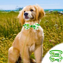 Tvtnvo Pet Bow Tie St. Patrick's Day Four Leaf Clover Luck Collar Accessory for Dogs and Cats Festive Holiday Party Outfit Nylon Spandex Charming Pet Costume Green 3.1x1.6in