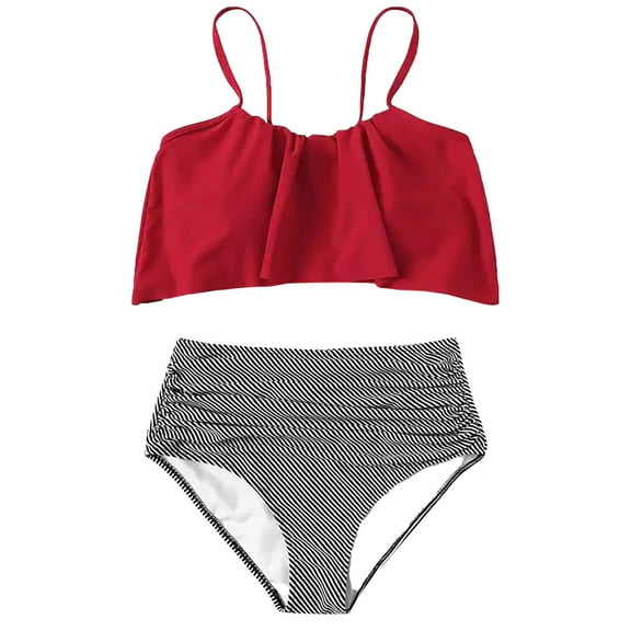 Clearance under $5 JINMGG Womens Plus Size Clearance Women Printing Small Fresh Solid Color Swimsuit Split Bikini Set Swimwear