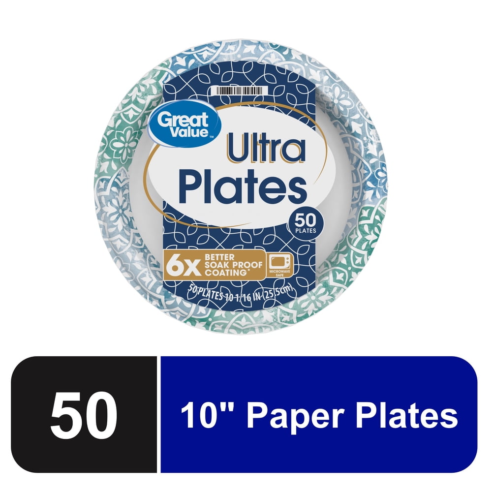 Great Value Ultra Paper Plates, 10 1/16", 50 Count