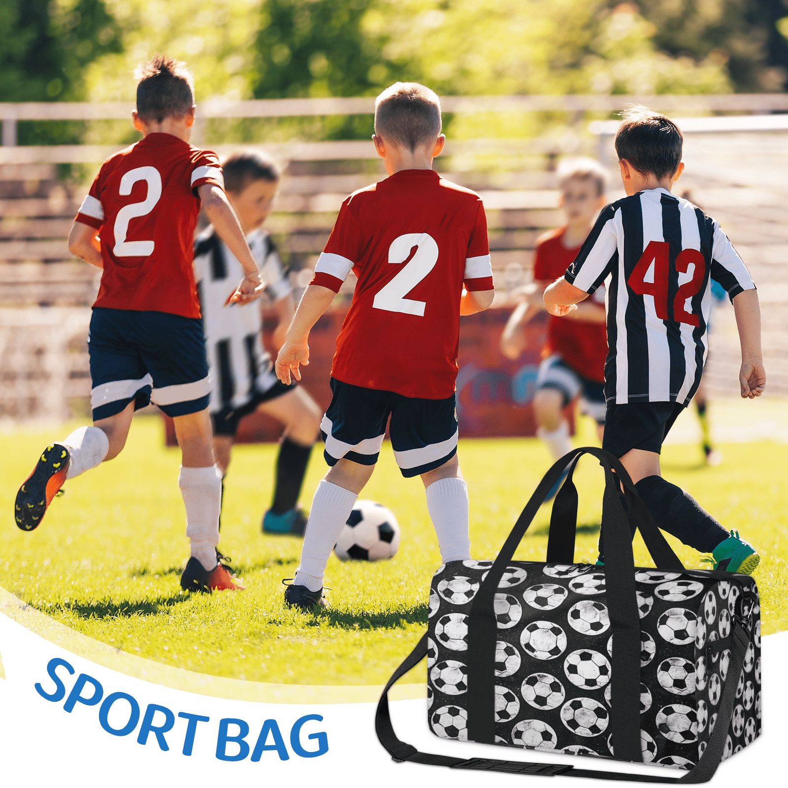 Herdesigns Black And White Soccer Ball Travel Duffle Bag Sports Yoga Weekender Overnight Carry on Workout Bags Lightweight Waterproof Gym Tote Bag for Women