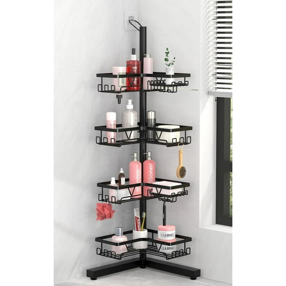 GUCADS-2 Soap Holder Design Shower Organizer - 4 Tier Lines Bathroom Caddy Standing Corner Bath Storage, Matte Black
