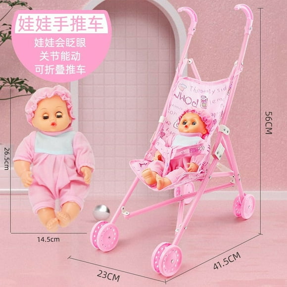 Baby Doll with Stroller 2PCS Set Foldable Realistic Baby Doll Pram Soft Skin-Friendly Dolls Pushchair Heavy-Duty Baby Stroller Toybaby Doll Stroller