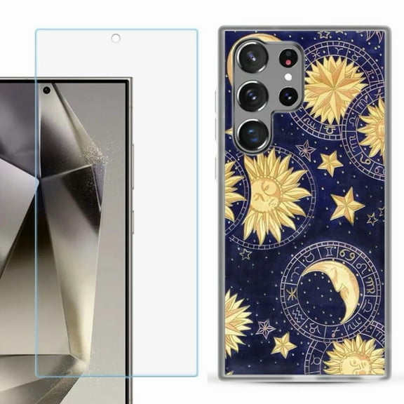 OneToughShield ® Compatible with Samsung Galaxy S24 Ultra, Shockproof Phone Case, with Tempered Glass Screen Protector - Moon Sun Star