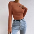 thumbnail image 5 of Women's T Shirts Long Sleeve Crew Neck Slim Fit Basic Tees Soft Fall Cute Womens Tops Size L, 5 of 7