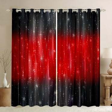 Ombre Red Black Curtains Gradient Black and Red Curtains & Drapes,Abstract Neon Lights Blackout Curtains Twinkle Stars Bedroom Curtains,Modern Aesthetic Art Window Treatments