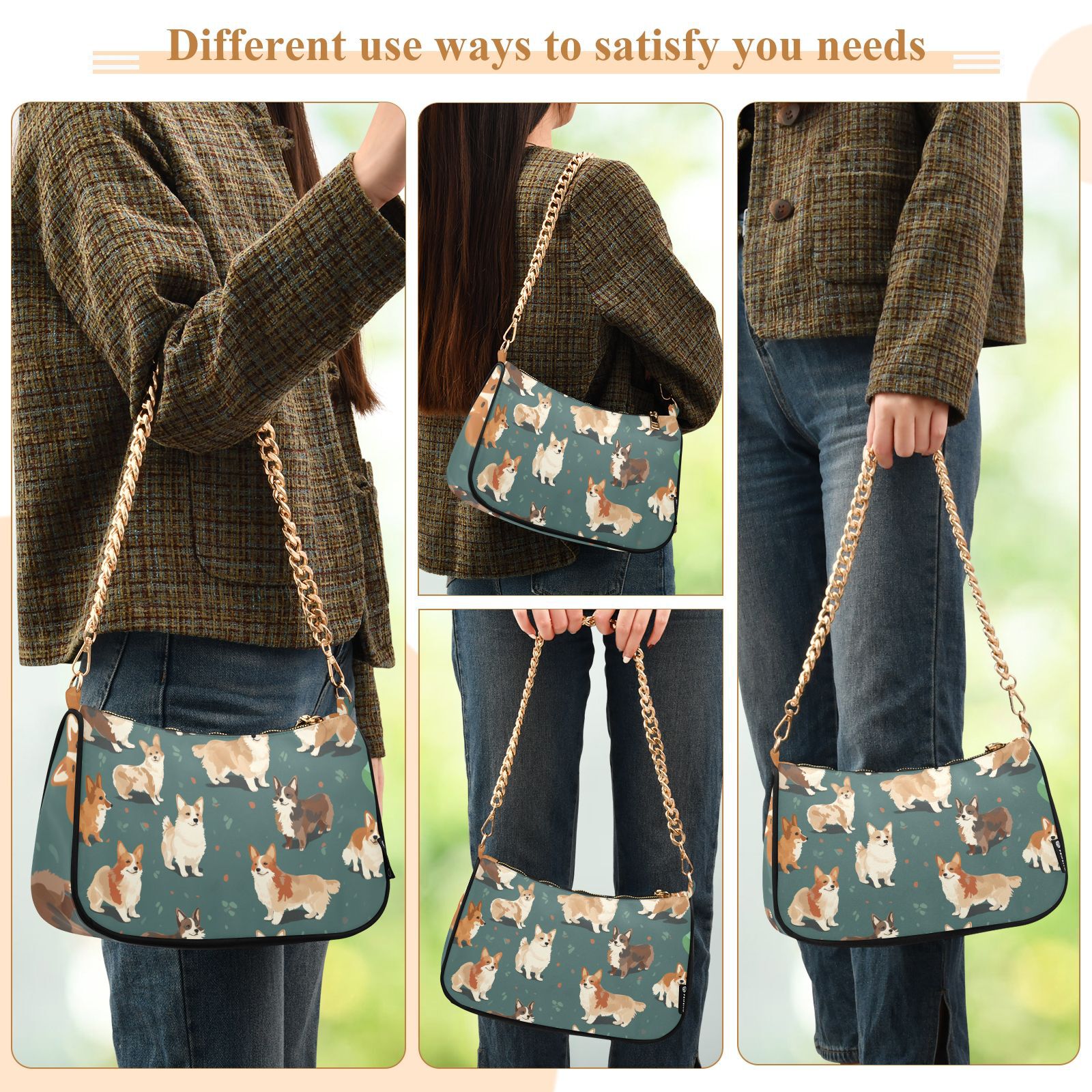 Cute DogsWomen Small Shoulder Bag Crossbody Tote Hobo Bags Purse Clutch Handbags with Chain Strap for Women