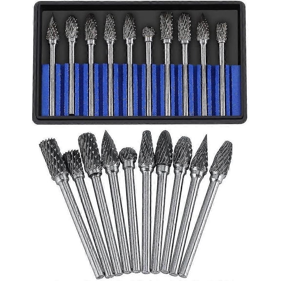 Carbide Cutter Set Rotary Files Tungsten Steel 10pcs Diameter Head Cutter For 3mm End Mill Shank 6mm The Drill Carving Cutting Metal Polishing