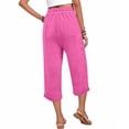 thumbnail image 6 of Qiopertar Women's Casual Drawstring Elastic Waist Faux Denim Capri Pants Solid Color Fashion Cropped Trousers Relaxed Fit Spring Summer Comfy Pants, Hot Pink XL, 6 of 6