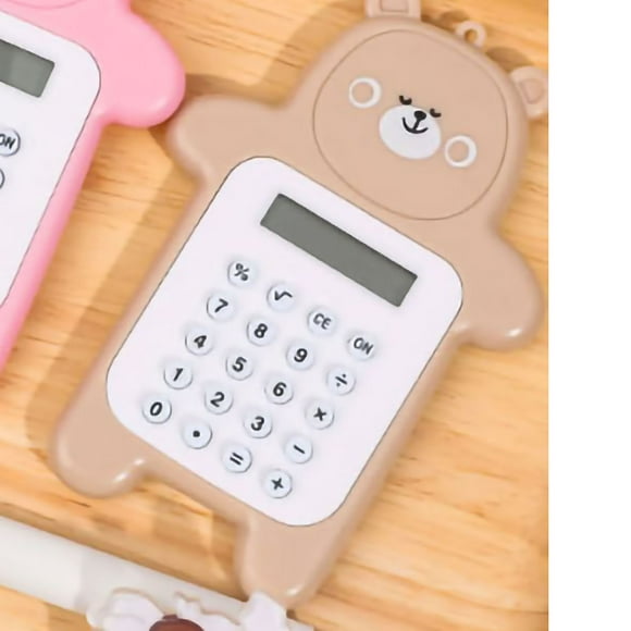 Calculadora portátil con diseño de oso, 8 dígitos, mini calculadora de dibujos animados para estudiantes, regalo de oso amarillo.