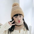 thumbnail image 5 of Windproof Thickened Autumn and Winter Pom Bobble Hat Cap Scarf Set Hat Bib Knit Hats Scarf BEIGE, 5 of 8