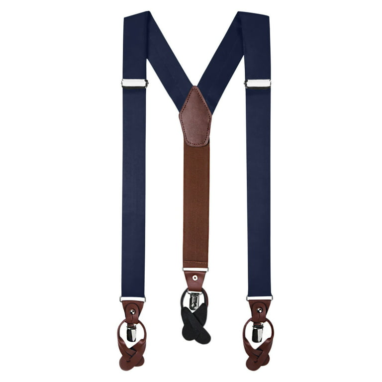 Jacob Alexander Men's Solid Fabric Suspenders Braces Convertible Leather  Ends and Clips Y-Back - Navy Blue