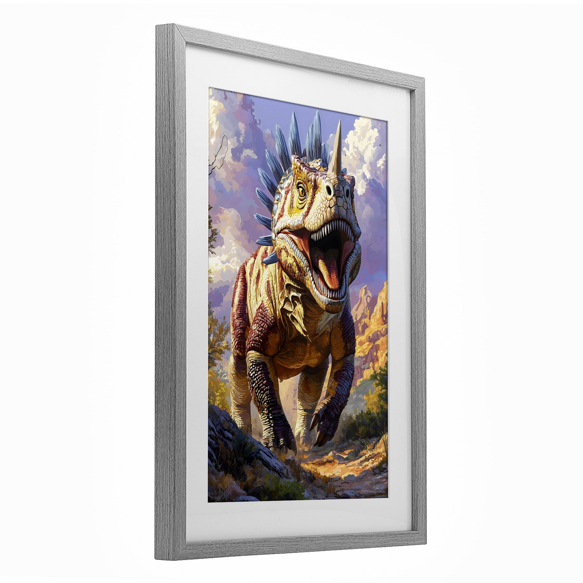Stupell Industries Fierce Horned Dinosaur Gray Framed Print Under Glass, design by Creative Studio