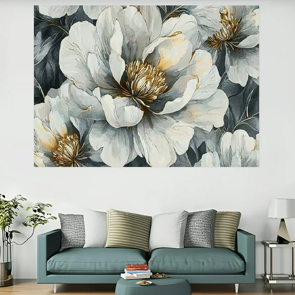 RKSupls White Poppies Floral Tapestry,Home Tapestry Suitable for Hanging for Decorative Wall Hanging, Decorative Bedroom, Living Room Decoration - 60x40in