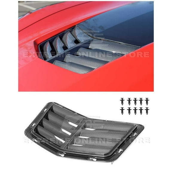 Replacement For 2014-2019 Corvette C7 Z51 Stingray Grand Sport | GM Factory Z06 Style ABS Plastic - Hydro-Dipped Carbon Fiber Front Hood Vent Louver Cover