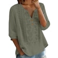 thumbnail image 5 of Womens 3/4 Sleeve Tops Cotton Linen Shirts Embroidered V Neck Button Boho Blouses Loose Fit Dressy Casual Tunic Top,Green,XL, 5 of 8