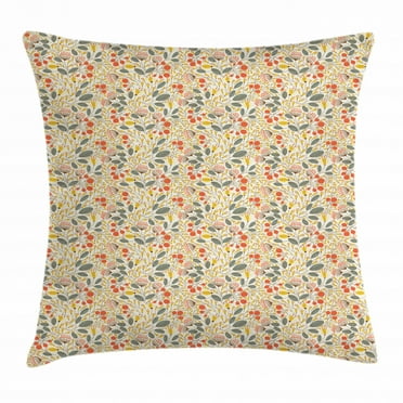 Floral Throw Pillow Cushion Cover, Hand Drawn Style Flowers Little Blossoms with Big and Small Dots Retro Art Design, Decorative Square Accent Pillow Case, 16 X 16 Inches, Multicolor, by Ambesonne