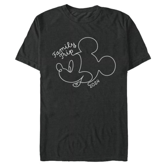 Disney Mickey Mouse Line Drawing Family Trip Vacation 2024 - Short Sleeve Blended T-Shirt for Adults - Customized-Dark Heather