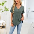 thumbnail image 5 of vigerkar Womens Shirts Short Sleeve Casual Ribbed V Neck Tops Button Up Tunic Blouse Summer Clothes (AG, L), 5 of 9