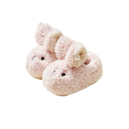 

Wazshop Child Plush Slipper Flat Flats Anti-Slip Fuzzy Slides Cute Round Toe Winter Girls House Shoes 3D Comfortable Pink 9C