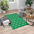 thumbnail image 1 of Sea Animals Turkish Area Rug, Sharks Swimming Horizontal Silhouettes Powerful Dangerous Wild Life, Soft Carpet for Living Room Decor, 4' X 5.7', Lime Green and Teal, by Ambesonne, 1 of 4