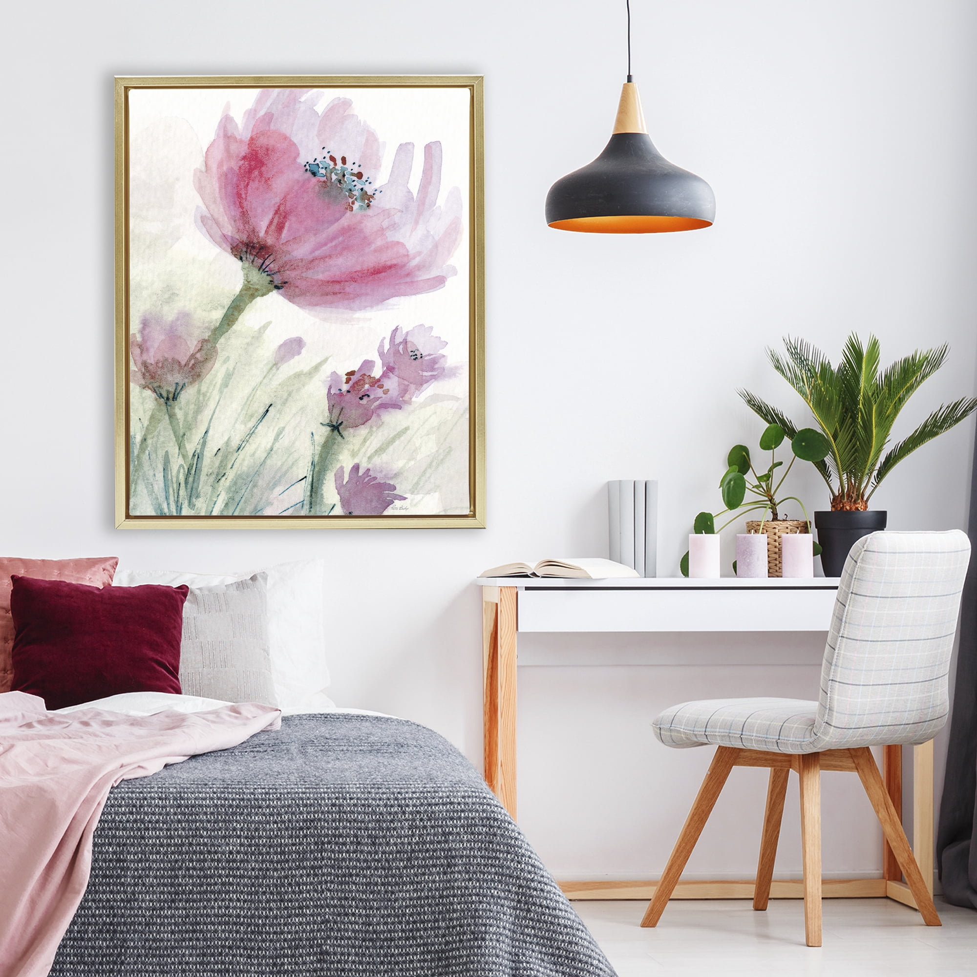 Stupell Industries Pink Flower & Speckled Stamen Gold Framed Floater Canvas Wall Art, design by Patti Bishop