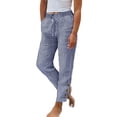 thumbnail image 4 of Juslio Women Pants with Pockets Plus Size Striped Drawstring Comfortable High Waist Straight Pants, 4 of 5