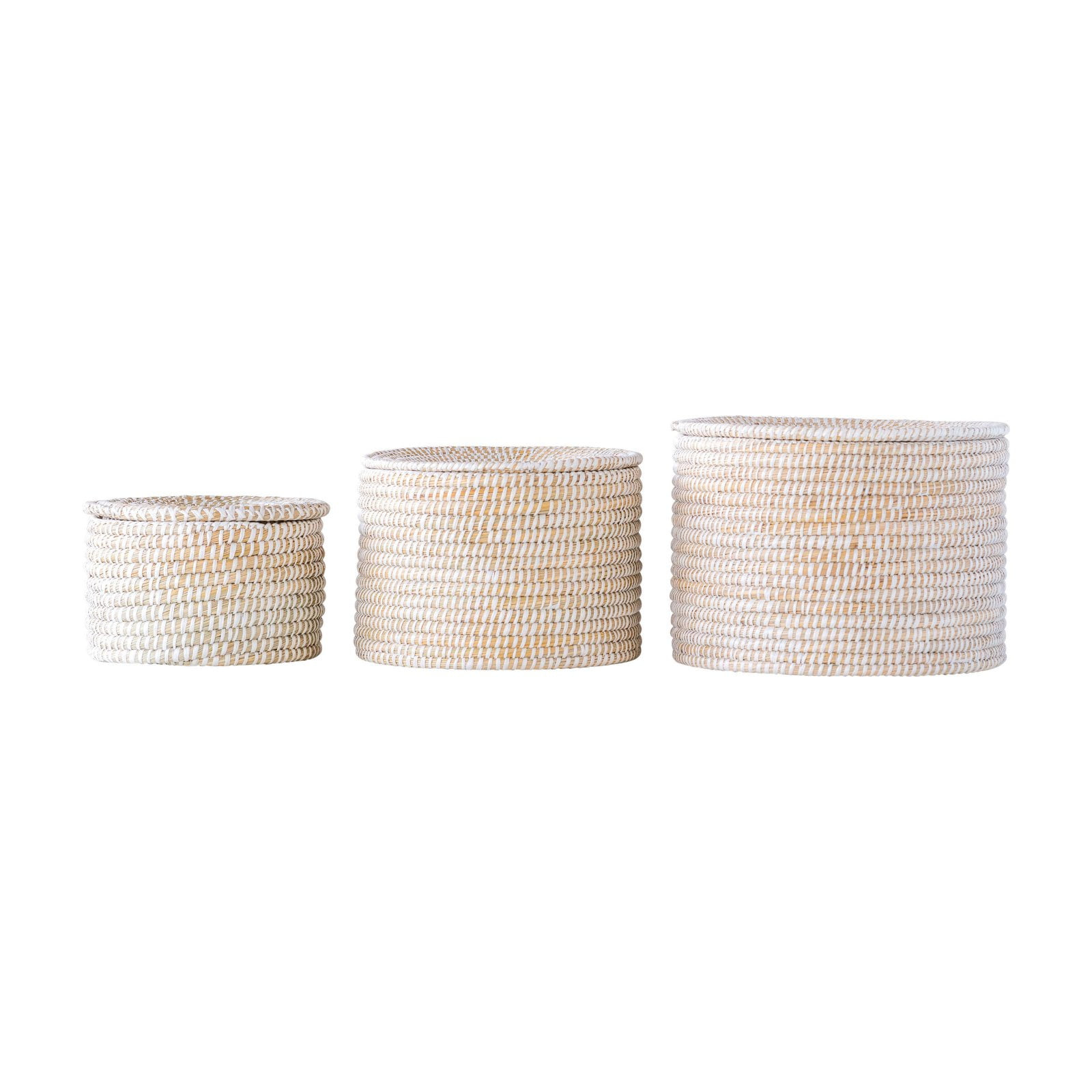 3R Studios Whitewashed Woven Seagrass Basket with Lid - Set of 3 ...