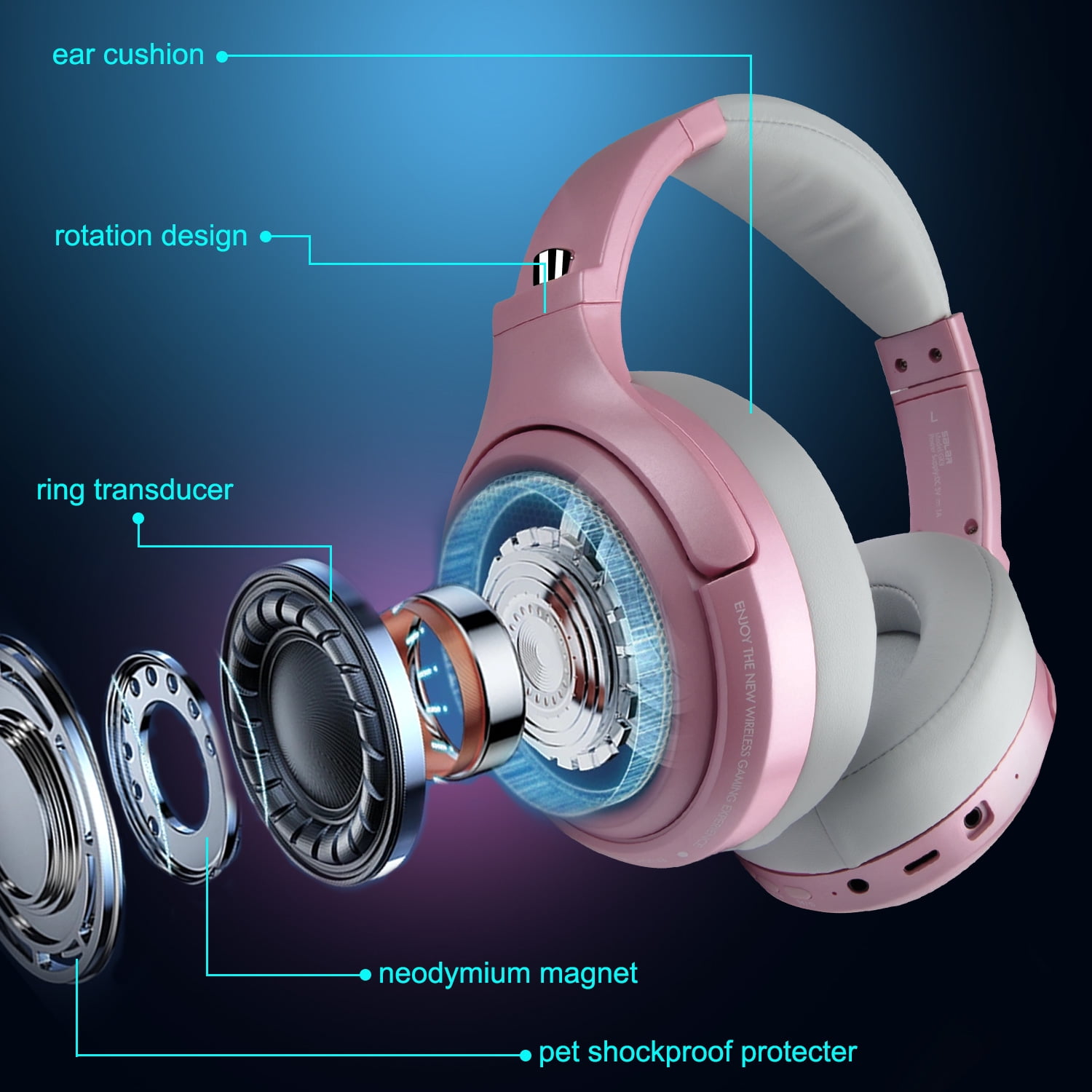 Wireless Gaming Headset,2.4G/Bluetooth Gaming Headphones w/Detachable Noise Cancelling Mic,Stereo Surround RGB Noise Cancelling Over Ear Headphones,3.5mm Wired for PS4 PS5 Xbox PC,Pink,FCC Approved
